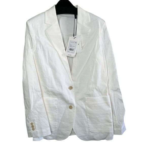 Theory Womens White Minimalist Linen Blend Blazer Size 4 Eco Crunch Wash - Picture 1 of 9